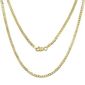 10K Yellow Gold Curb Link Chain Necklace Concaved Beveled Edges 2.3mm 16" inches